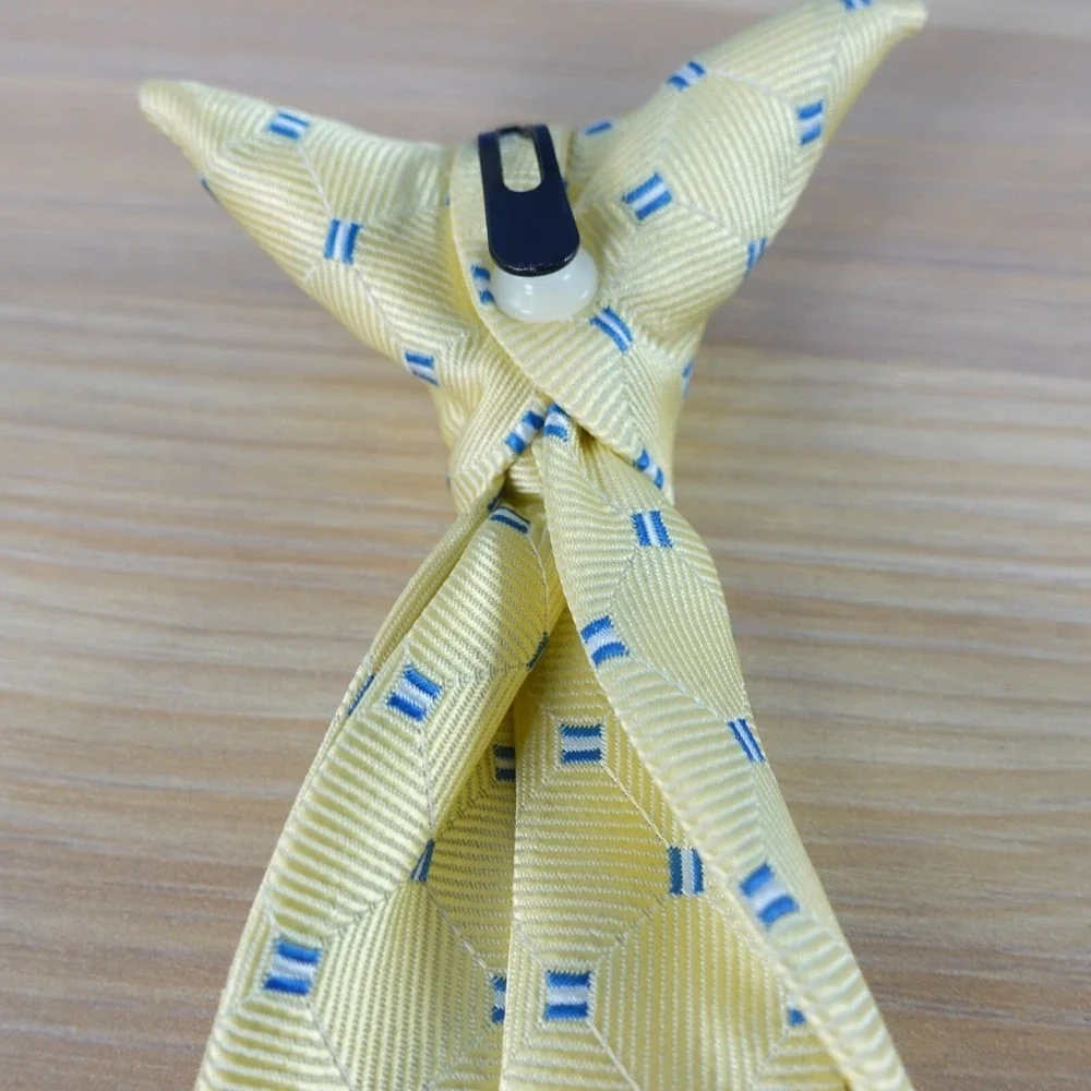 Yellow Geometric Diamond Neck Tie Boy Tuxedo Wedding Party Preppy Clip On GEORGE